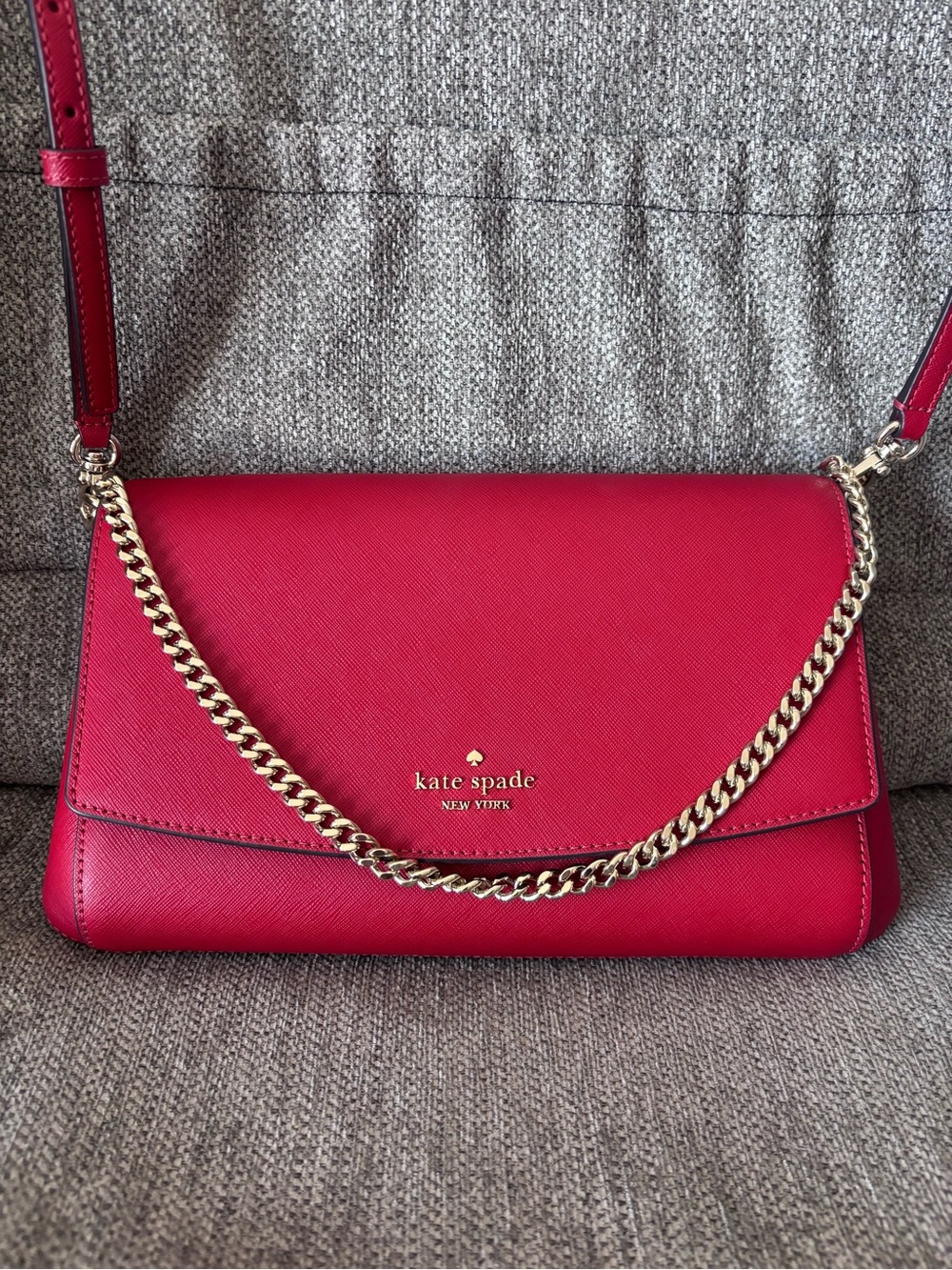 Kate Spade Cross Body Bag - Red with Gold Chain